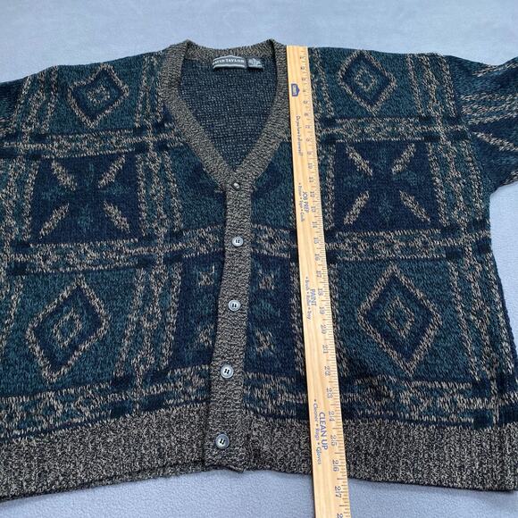 Vtg David Taylor Grandpa Cardigan Sweater Mens XL Blue Gray Geo Print Button Up - Picture 7 of 10